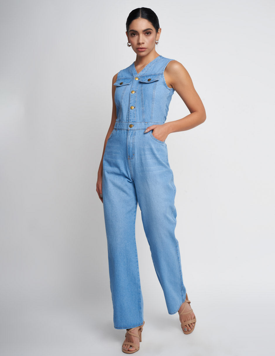 Jumpsuit para mujer de tela de mezclilla en color azul claro