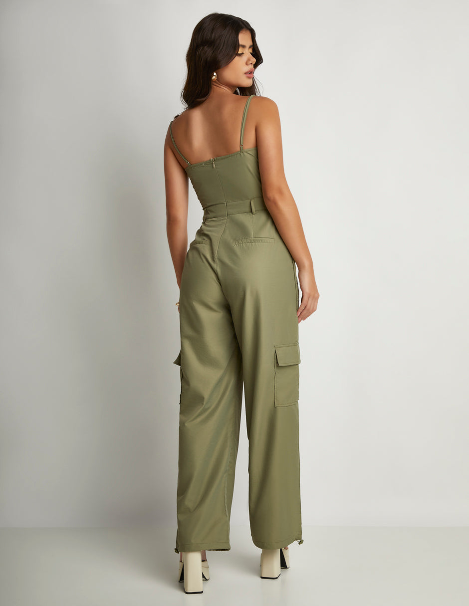 Jumpsuit Verde Repelente al Agua con Pantalón Wide Leg Convertible a Jogger