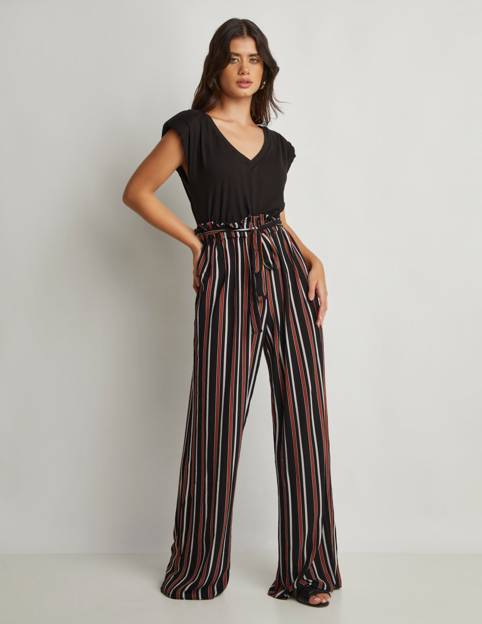 Jumpsuit con Blusa en Tela Stretch Estampado Lineal Color Negro