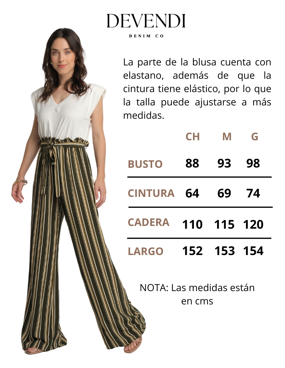 Jumpsuit con Blusa en Tela Stretch con Estampado Lineal Color Blanco