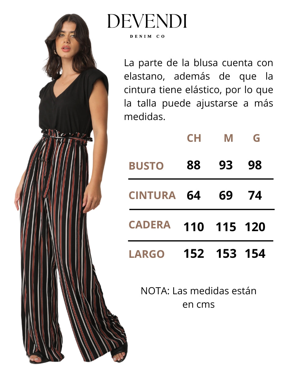 Jumpsuit con Blusa en Tela Stretch Estampado Lineal Color Negro