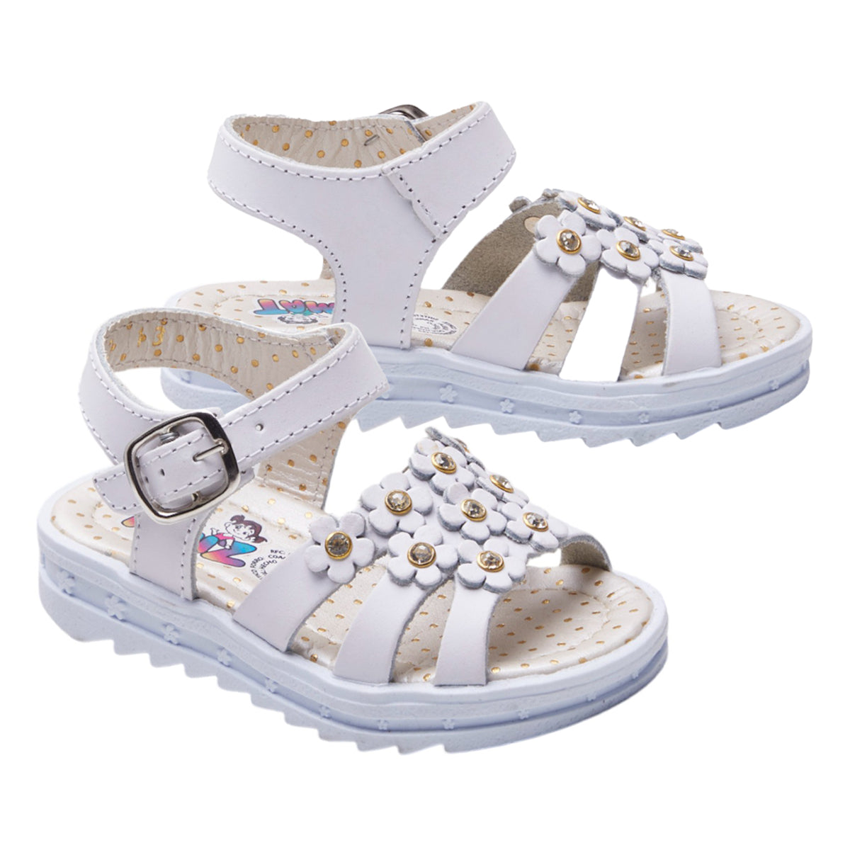Sandalias para niña tipo piel color blanco con flores decorativas 3D dv2925