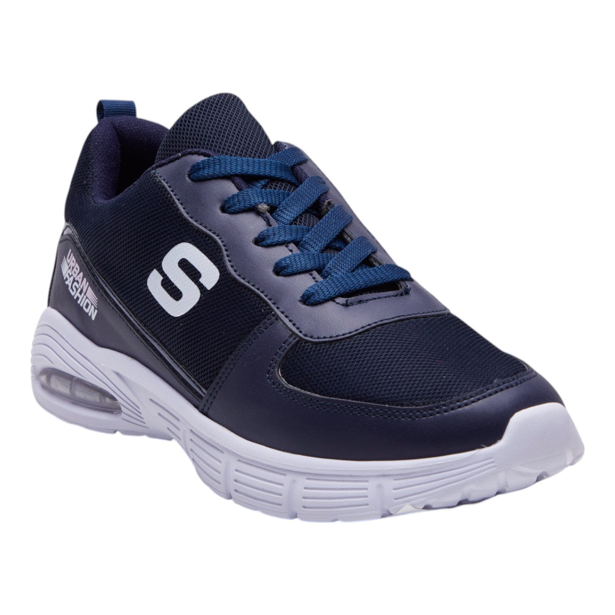 Tenis deportivos para dama de tela tejida transpirable, con detalles en material tipo piel Azul Marino dv2925