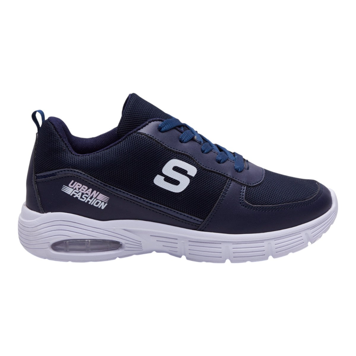 Tenis deportivos para dama de tela tejida transpirable, con detalles en material tipo piel Azul Marino dv2925