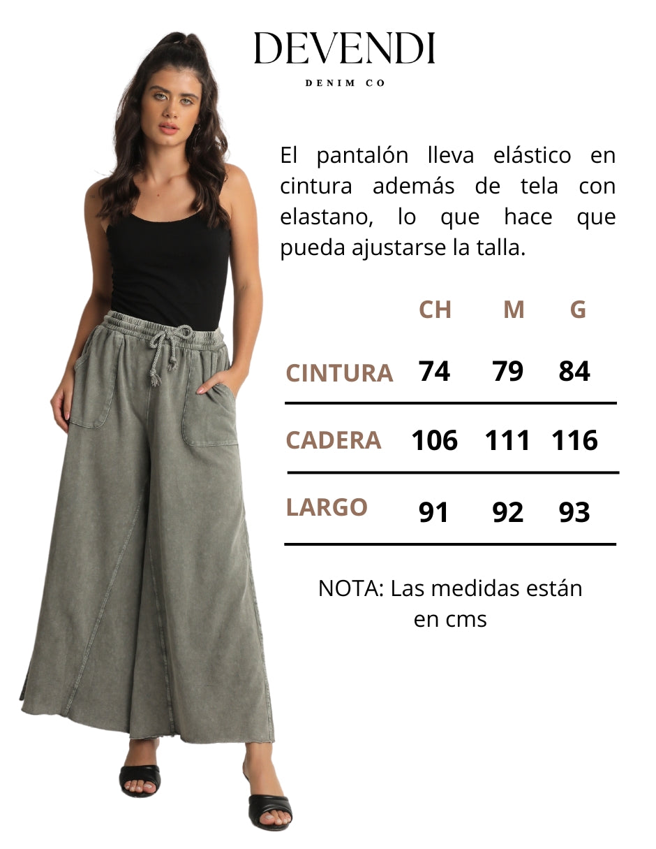 Pantalón Wide Leg en Tela Stretch Color Gris con Elástico en Cintura – Cómodo y Versátil