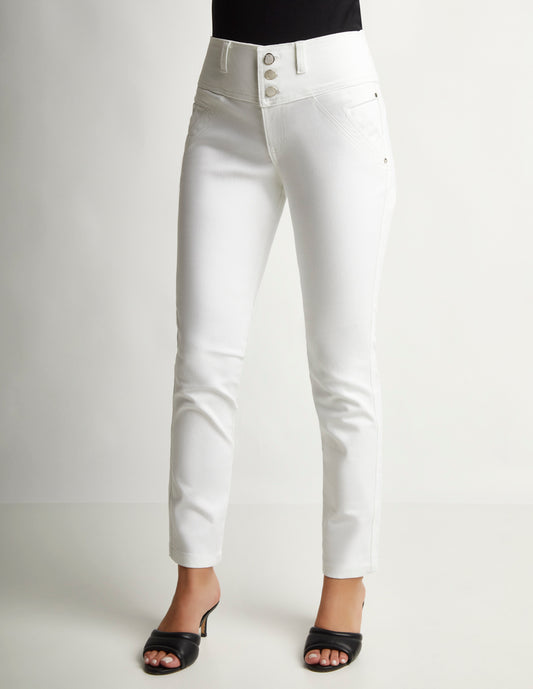 Jeans Colombiano Blanco Super Stretch: Tres Botones, Levanta Pompi