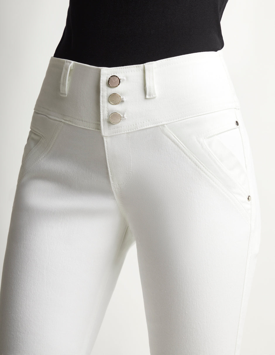 Jeans Colombiano Blanco Super Stretch: Tres Botones, Levanta Pompi