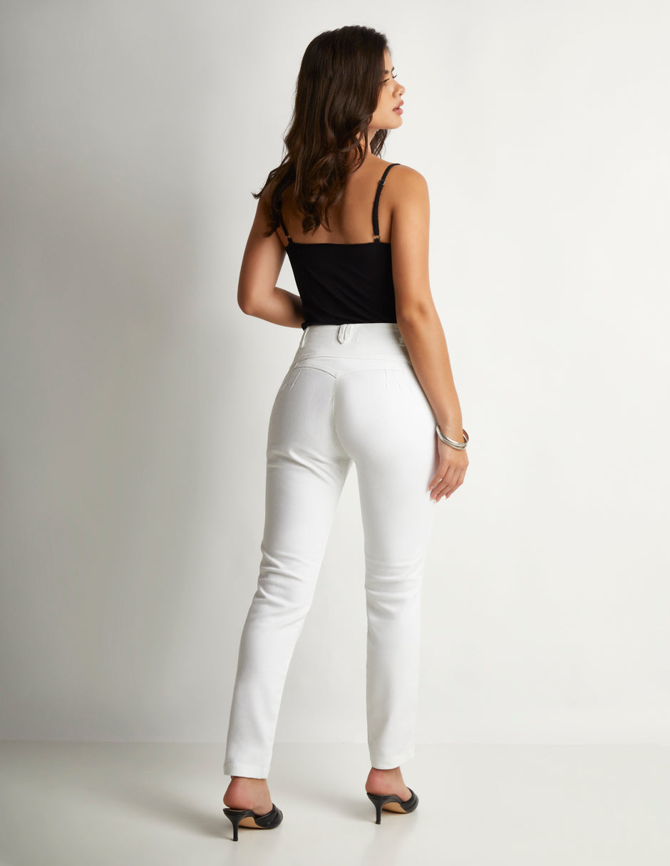 Jeans Colombiano Blanco Super Stretch: Tres Botones, Levanta Pompi