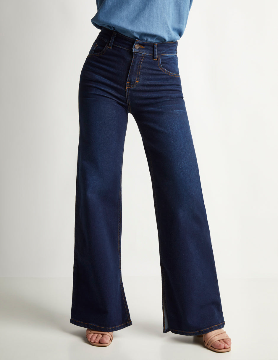 Jeans Azul Mezclilla Wide Leg: Stretch y Cómodo