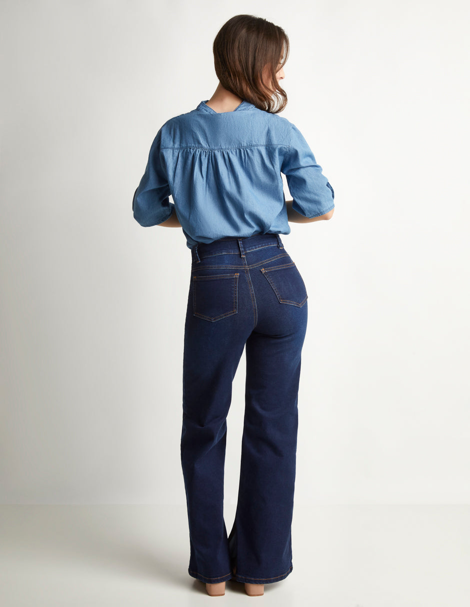 Jeans Azul Mezclilla Wide Leg: Stretch y Cómodo