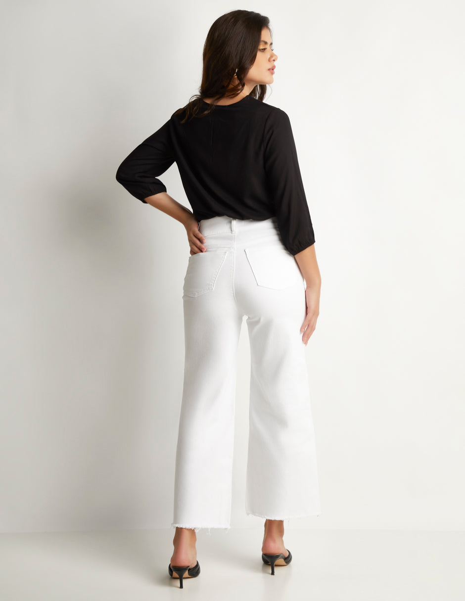 Jeans Blanco Mujer, Mezclilla Wide Leg con Tiro Alto y Stretch - Estilo Vaquero Devendi.