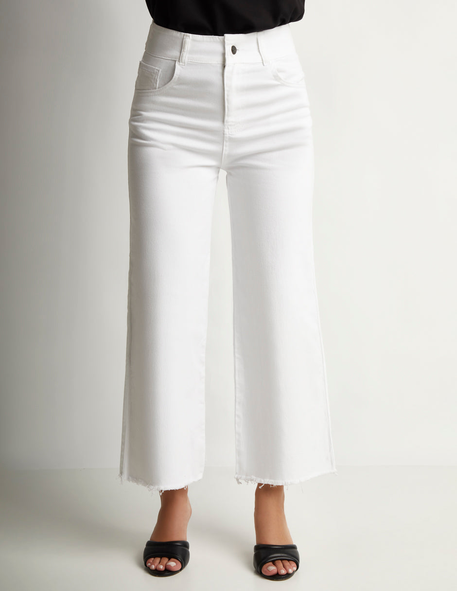 Jeans Blanco Mujer, Mezclilla Wide Leg con Tiro Alto y Stretch - Estilo Vaquero Devendi.