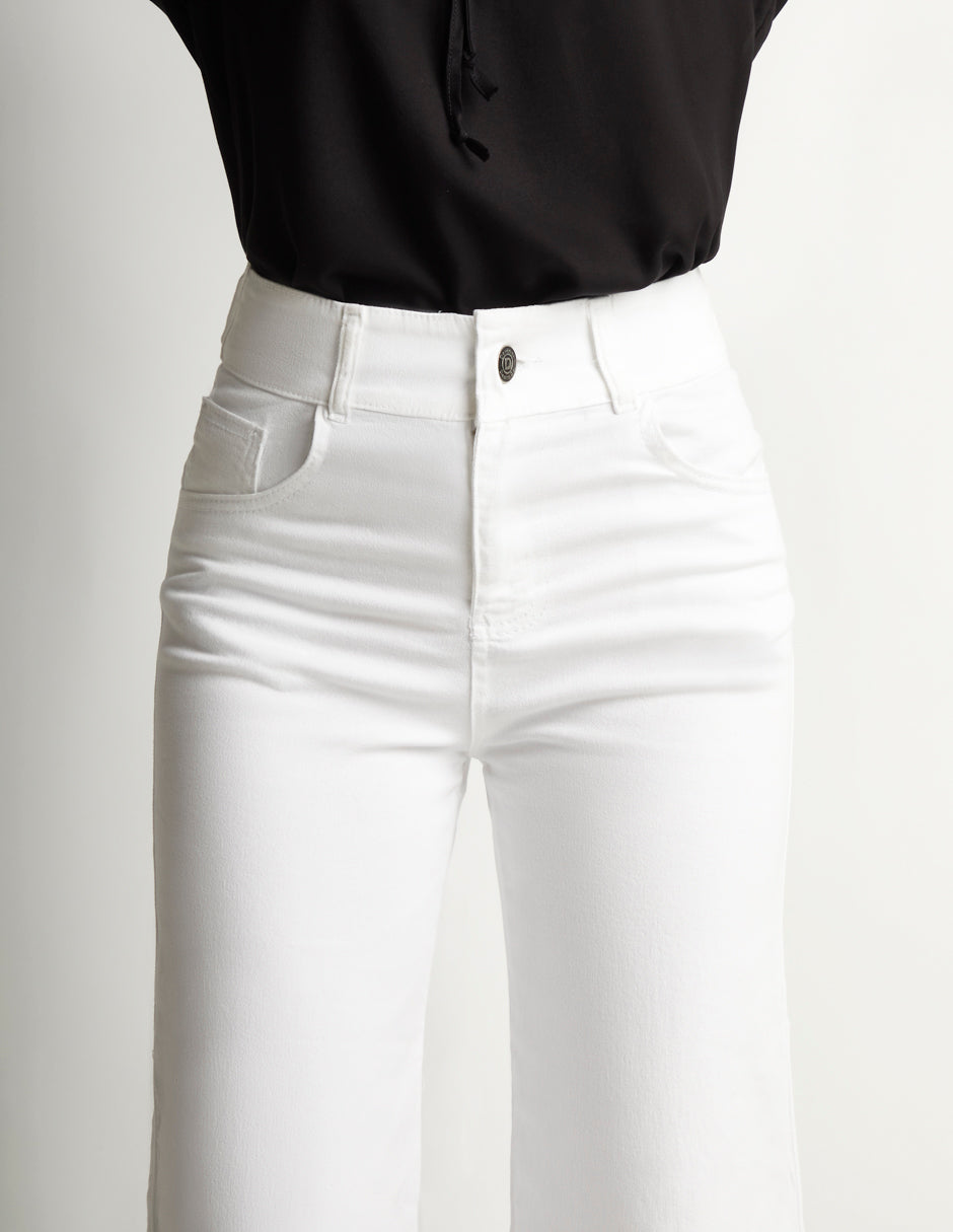 Jeans Blanco Mujer, Mezclilla Wide Leg con Tiro Alto y Stretch - Estilo Vaquero Devendi.