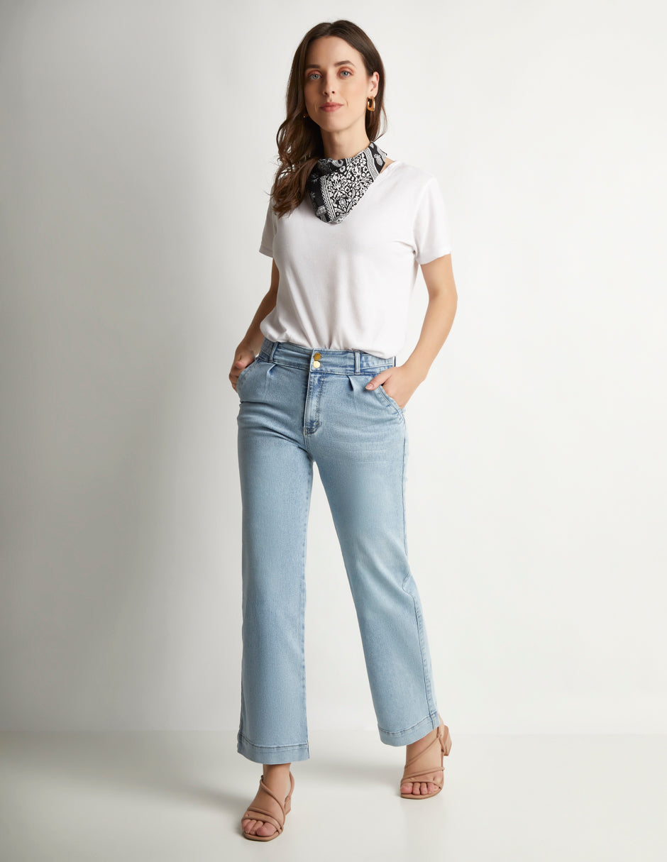 Jeans Mujer Azul Mezclilla Wide Leg - Estilo Vaquero Versátil.