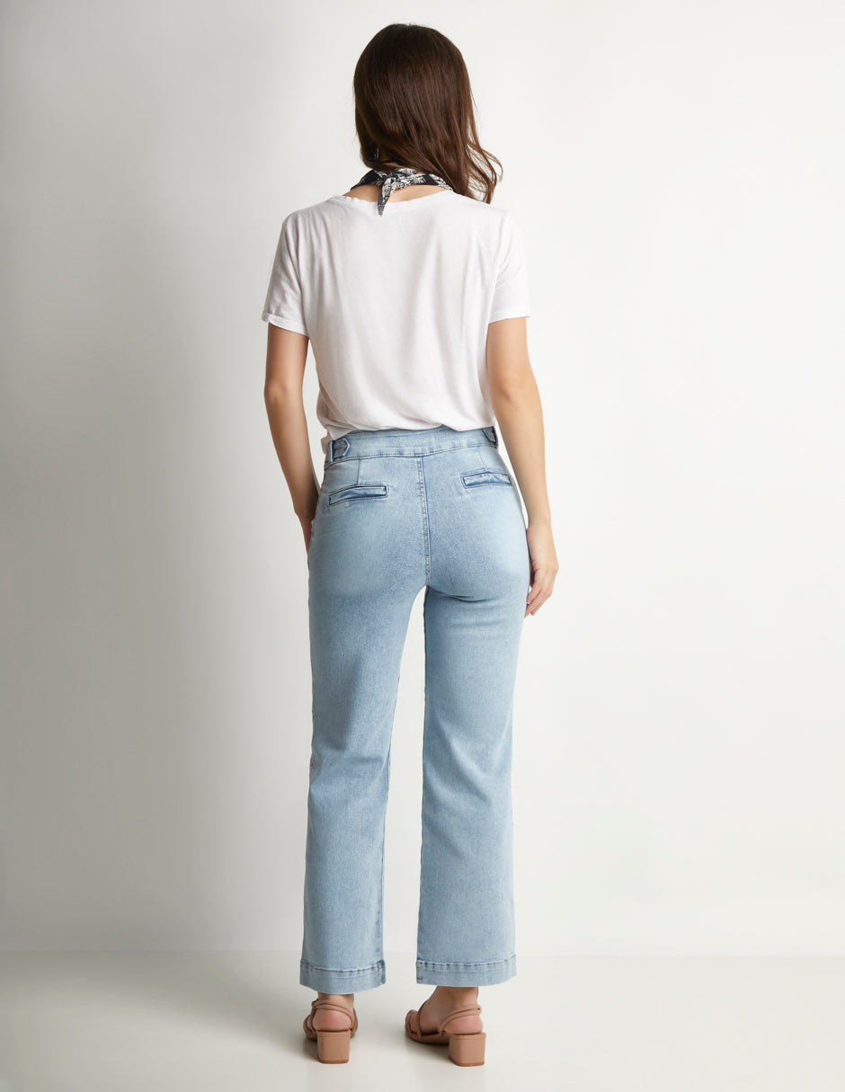 Jeans Mujer Azul Mezclilla Wide Leg - Estilo Vaquero Versátil.