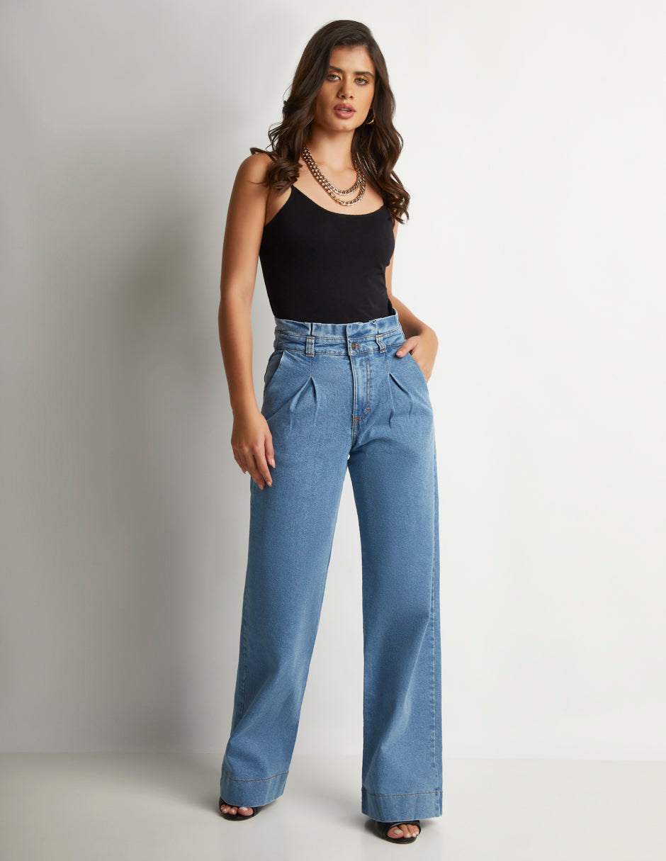 Jeans Wide Leg: Mezclilla 100% Algodón, Tela Rígida