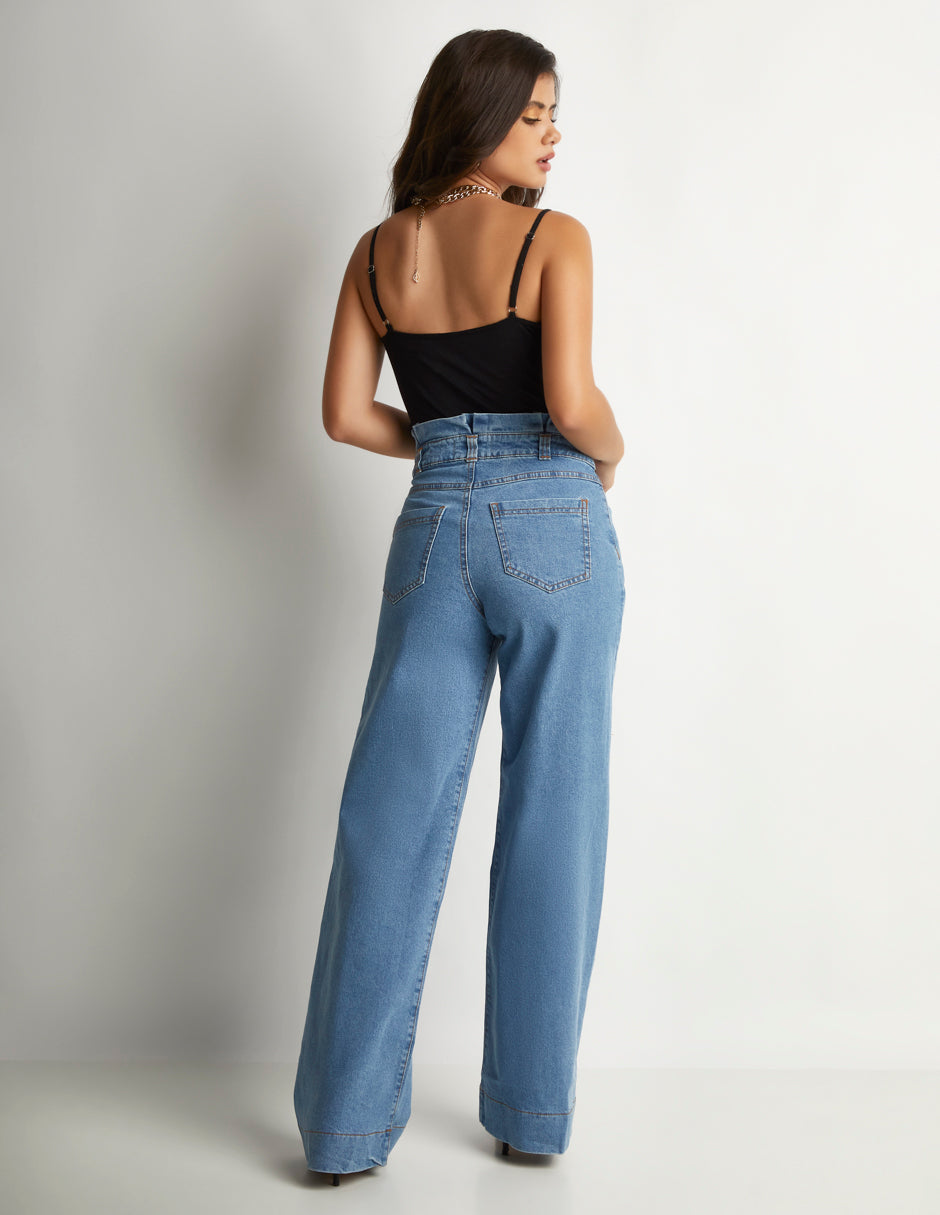 Jeans Wide Leg: Mezclilla 100% Algodón, Tela Rígida