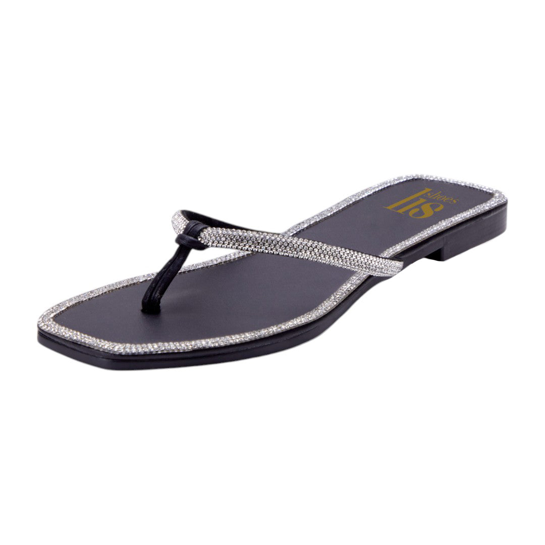 Sandalias de Horcapollo para Dama con Brillos Decorativos Negras dv2925