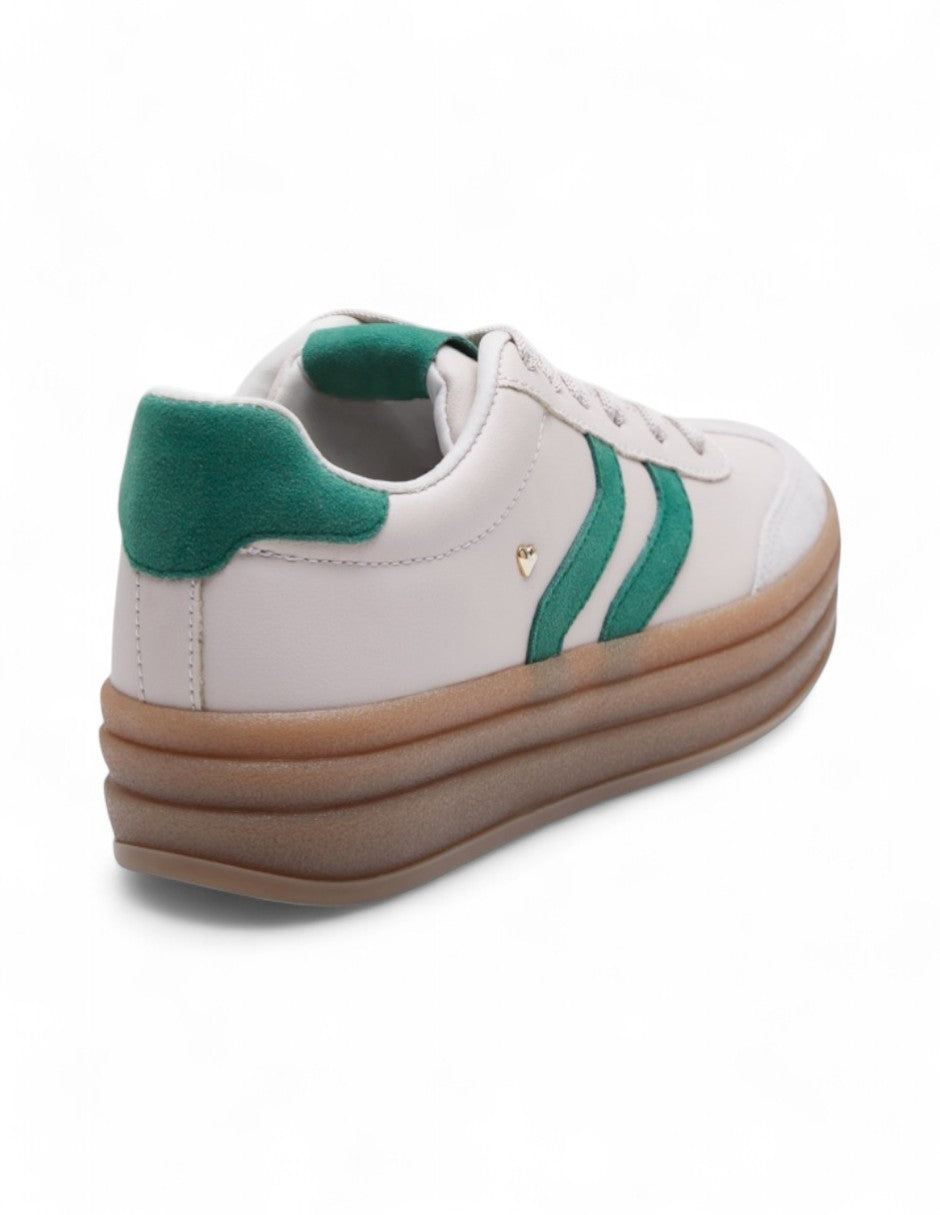 Tenis  Blanco Plataforma con Líneas Verdes dv2925