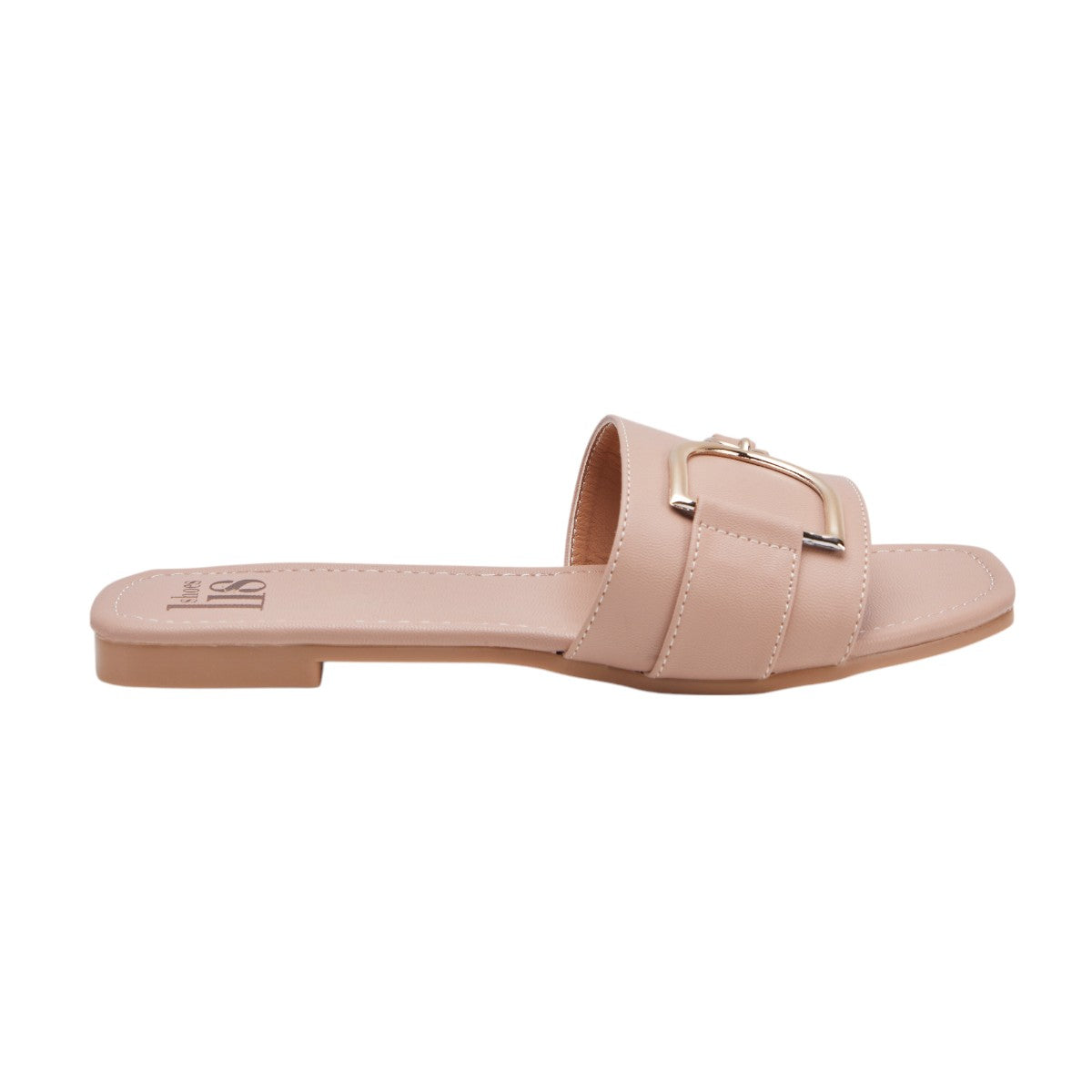 Sandalias Planas Beige Tipo Piel con Hebilla 124002 dv2925