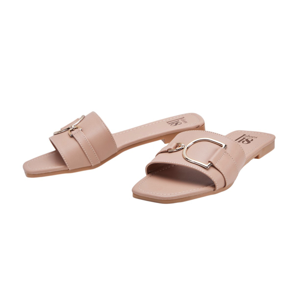 Sandalias Planas Beige Tipo Piel con Hebilla 124002 dv2925