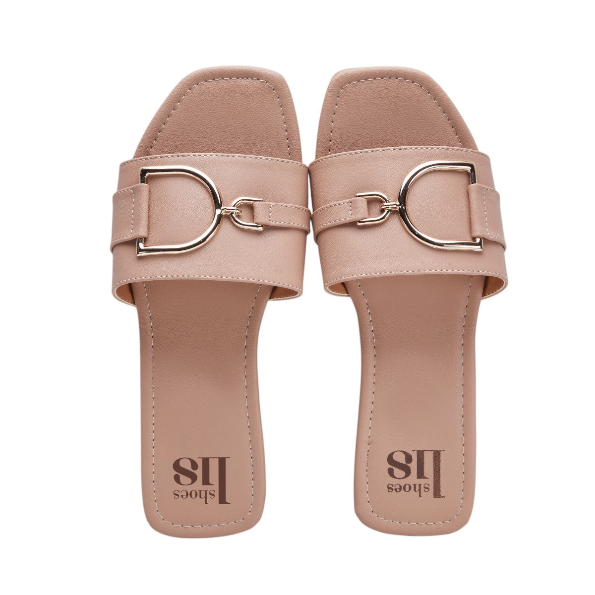 Sandalias Planas Beige Tipo Piel con Hebilla 124002 dv2925