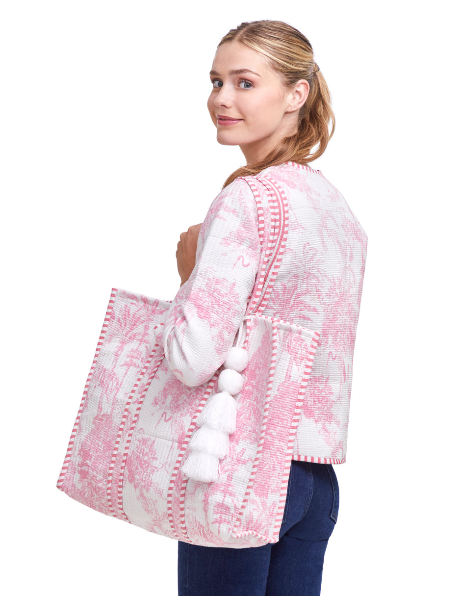 Bolsa Shopper Tela Algodón Estampado Rosa dv2925