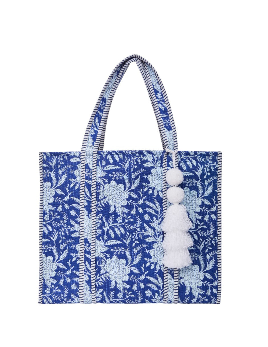Bolsa Shopper Tela Algodón Estampado Azul Monocromático dv2925