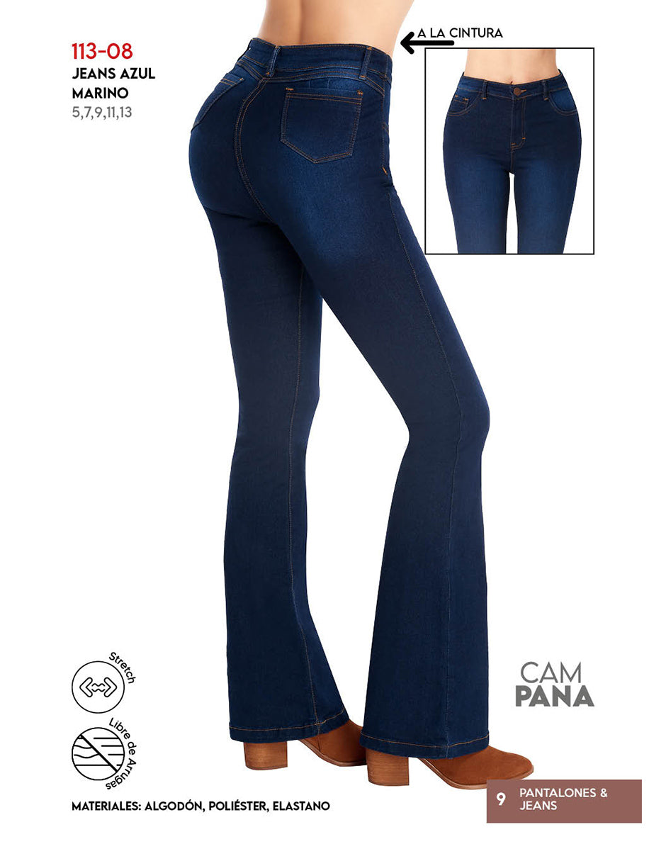 Pantalon Jeans Acampanado Tiro Alto Mezclilla Stretch Devendi Denim