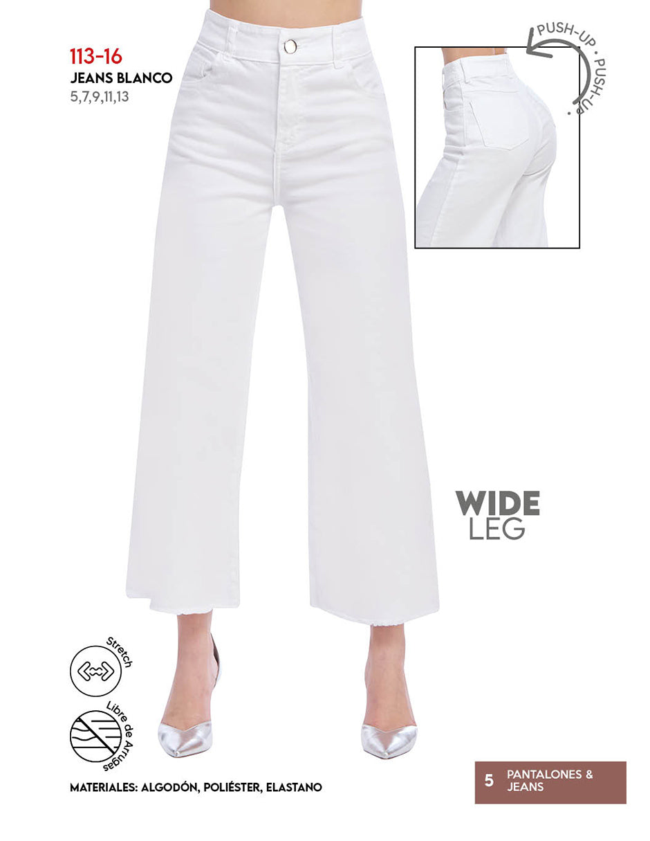 Jeans Blanco Mujer, Mezclilla Wide Leg con Tiro Alto y Stretch - Estilo Vaquero Devendi.