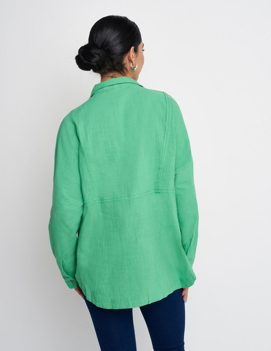 Camisa Devendi oversize para mujer de algodón tela ligera en color verde