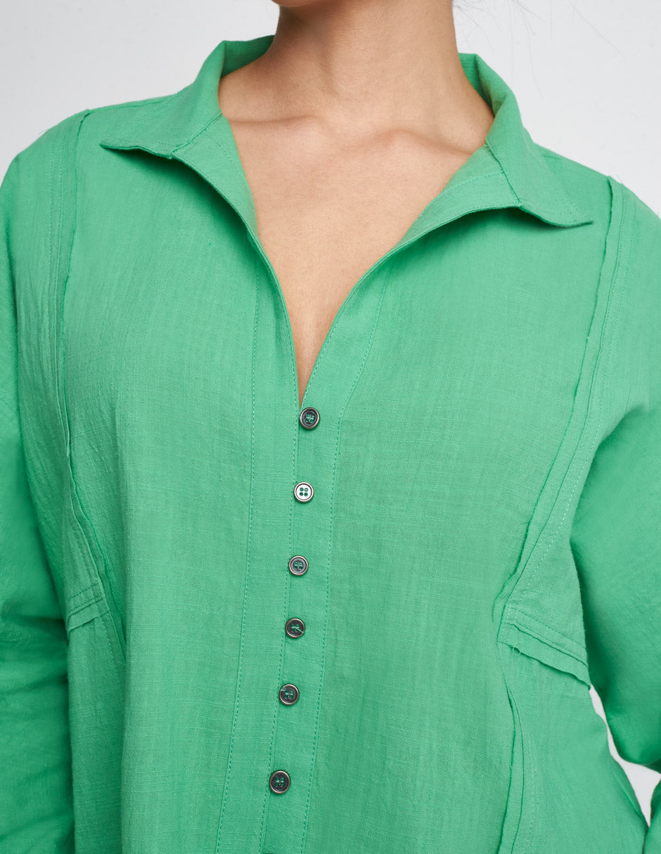 Camisa Devendi oversize para mujer de algodón tela ligera en color verde