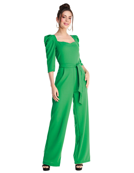 Palazzo Jumpsuit Moda Mujer: Devendi Denim, Stretch, Verde